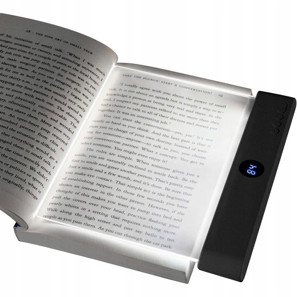 LAMPKA DO CZYTANIA KSIĄŻEK PŁASKA LED PANEL TIMER 3 BARWY USB-C CZARNA