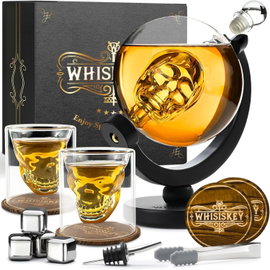 ZESTAW DO WHISKY KARAFKA 900 ML CZASZKA 2 SZKLANKI 4 KAMIENIE WHISISKEY