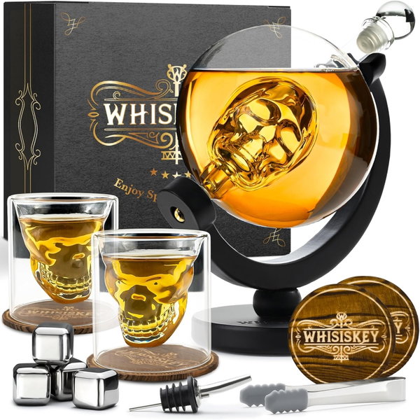 ZESTAW DO WHISKY KARAFKA 900 ML CZASZKA 2 SZKLANKI 4 KAMIENIE WHISISKEY