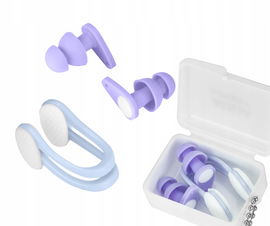 Zatyczki do uszu do pływania silikonowe klips zacisk na nos z etui fiolet