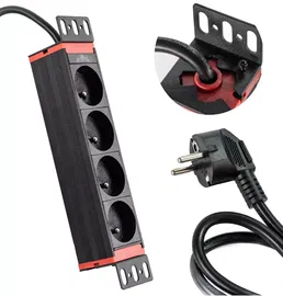 Listwa zasilająca do szafy rack 10" obrotowa 360 4 gniazda 1,8m przedłużacz