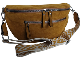 Nerka Damska na Ramię, Torebka Damska, Mała Saszetka zamsz, Musztardowy