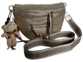 Mała Nerka Damska Na Ramię Z Zawieszką, Torebka Damska, 2 Paski, Złoty