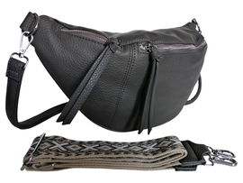 DUŻA TOREBKA SASZETKA, NERKA DAMSKA, SZARA TORBA NA RAMIĘ (2 PASKI)