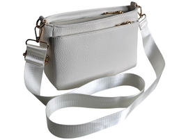 Torebka Damska, Miejska Mała Listonoszka na Ramię, Kolor Biały, 2 Paski