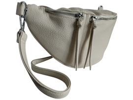 Duża Nerka Damska na Ramię, Saszetka - Beżowa Torebka  z 2 Paskami