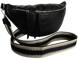 Duża Nerka Damska na Ramię, Saszetka - Czarna Miejska Torebka  z 2 Paskami