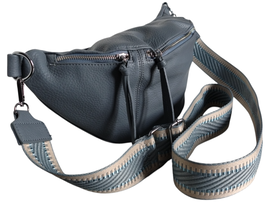 Duża Nerka Damska na Ramię, Saszetka - Niebieska Torebka  z 2 Paskami