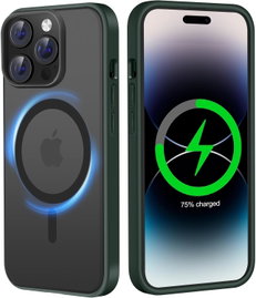 ETUI APPLE IPHONE 14 PRO MAX ZIELONA RAMKA PRZYDYMIONE PLECKI +MAGSAFE