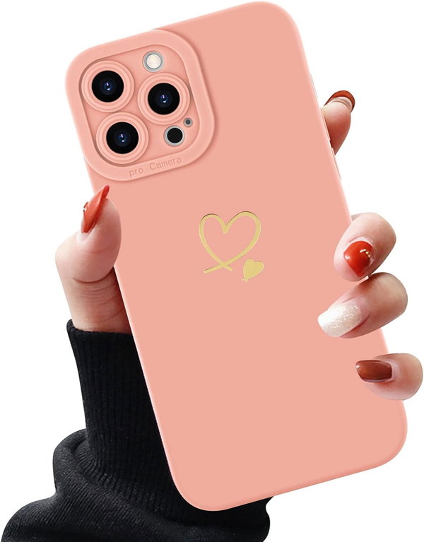 RÓŻOWE ETUI IPHONE 13 PRO 6.1' ZŁOTE SERCE LOVE