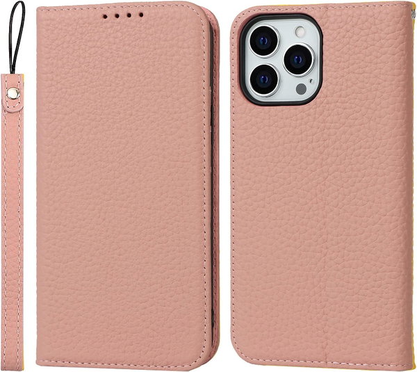 ETUI Z KLAPKĄ APPLE IPHONE 13 PRO RÓŻOWE EKOSKÓRA +MIEJSCE NA KARTY