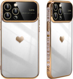 ETUI APPLE IPHONE 15 ZŁOTA RAMKA PRZEZROCZYSTY TYŁ SERCE +OCHRONA APARATU