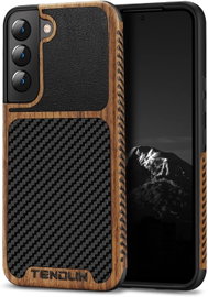 ETUI SAMSUNG GALAXY S22+ CASE BRĄZOWE CZARNE DREWNO EKOSKÓRA CARBON TENDLIN