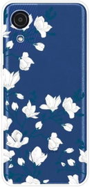 ETUI SAMSUNG GALAXY A03s CASE BEZBARWNY SILIKONOWY BIAŁE KWIATY +SZKŁO