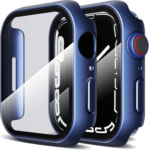 2X SZKŁO HARTOWANE NA ZEGAREK APPLE WATCH SERIES 7 41MM  NIEBIESKA RAMKA