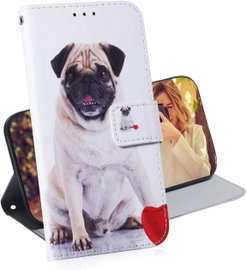 ETUI SKÓRZANE Z KLAPKĄ XIAOMI REDMI NOTE 8 2021 BIAŁY Z PSEM MAGNETYCZNY