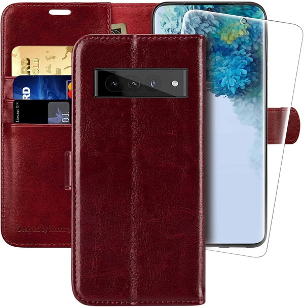 ETUI ZAMYKANE Z KLAPKĄ GOOGLE PIXEL 7 PRO BRĄZOWE EKOSKÓRA FOLIA OCHRONNA