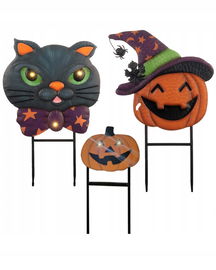 Dekoracja ogrodowa Halloween solarna LED kot dynia zestaw 3 szt