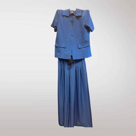 Garnitur Damski z Krótkim Rękawem + Szerokie Spodnie - Granatowy