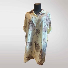 Duża! Koszulowa Tunika Sukienka w Kwiaty - Żółty