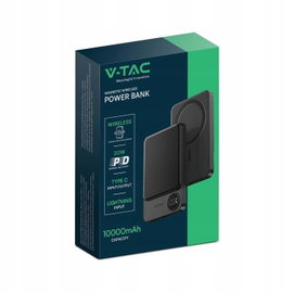 Power Bank V-TAC 10000mAh 20W Szary Magnetyczny 9mm Aluminium, LCD