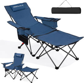 IEEILULU Krzesło Kempingowe, Leżak Składany regulowane oparcie, torba