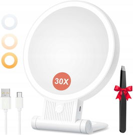 Auxmir 30x Lustro powiększające z oświetleniem, dwustronne lustro do makijażu