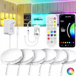 Zestaw RGB LED do szafek - 6 świateł, białe okrągłe lampy z pilotem
