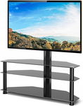 STOJAK POD TELEWIZOR 3 PÓŁKI SZKŁO METAL CZARNY 32-70 50KG 600X400MM MOCNY
