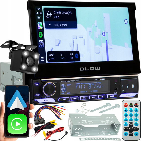 RADIO SAMOCHODOWE 1-DIN 7 CALI WYSUWANY DOTYKOWY EKRAN CARPLAY ANDROID AUTO