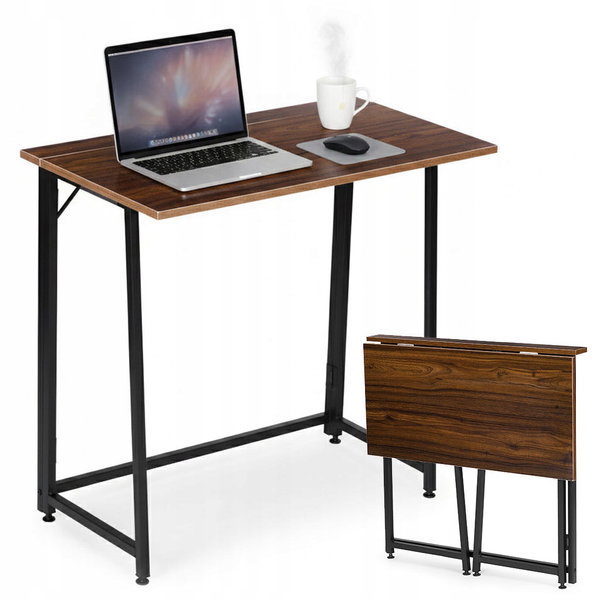 BIURKO KOMPUTEROWE SKŁADANE 80X45 CM STOLIK POD LAPTOPA CIEMNY ORZECH
