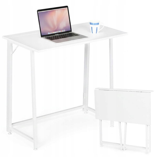 BIURKO KOMPUTEROWE SKŁADANE 80X45 CM STOLIK POD LAPTOPA BIAŁE JAKOŚĆ