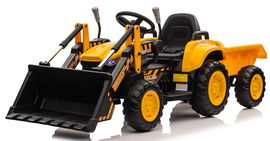 Traktor na Akumulator z Przyczepą i Łyżką 2x45W Aku 12V Ekoskóra Żółty