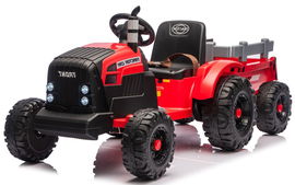 TRAKTOR NA AKUMULATOR Z PRZYCZEPĄ 2x120W 24V KOŁA EVA PILOT 2,4G CZERWONY