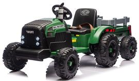 TRAKTOR NA AKUMULATOR Z PRZYCZEPĄ 2x120W 24V KOŁA EVA PILOT CIEMNO ZIELONY