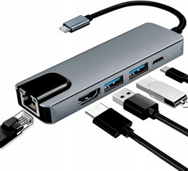 HUB USB-C -> HDMI 2xUSB 3.0 PD LAN RJ45 MacBook M1 ADAPTER 6w1 Thunderbolt