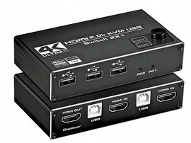 SWITCH KVM HDMI 2.0 USB PRZEŁĄCZNIK 4K/60Hz 3xUSB + KABLE SKRÓT KLAWISZOWY
