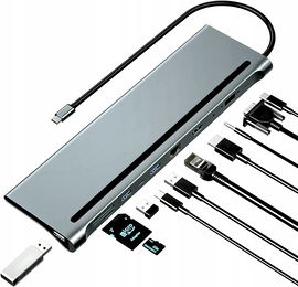 HUB USB-C 11w1 HDMI LAN VGA RJ45 SD STACJA DOKUJĄCA Macbook Pro Air M1 M2