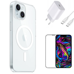 Zestaw do iPhone 15 PLUS Ładowarka Etui Przewód Szkło Idealny na Prezent