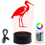 Lampka Nocna 3D LED Grawer Plexi Prezent Dla Dziecka Bocian Król