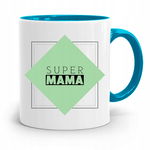 KUBEK BŁĘKITNY DLA MAMY MATKI SUPER MAMA PREZENT z Nadrukiem ze Zdjęciem