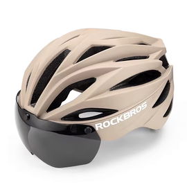 Kask rowerowy z szybką odpinanymi okularami z filtrem UV unisex - brązowy