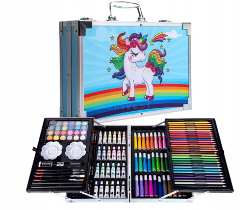 ZESTAW ARTYSTYCZNY DO MALOWANIA WALIZKA DLA DZIECI FARBY KREDKI MAZAKI
