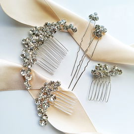 Srebrny zestaw ozdób do fryzury ŚLUBNEJ eleganckie upięcie glamour kryształ
