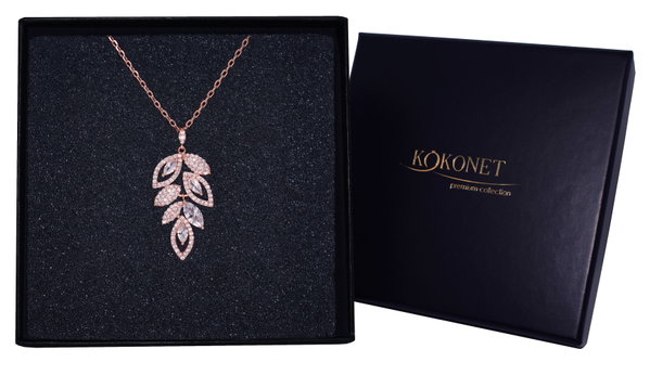 Naszyjnik ślubny rose gold z listkiem elegancki na ślub