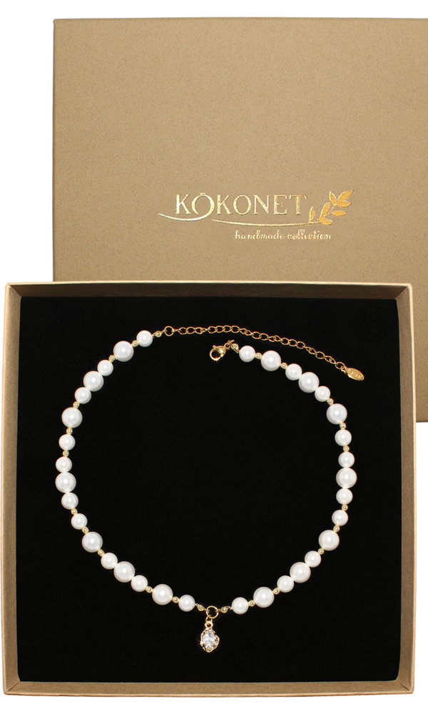 ŚLUBNA perłowa kolia choker HANDMADE ZŁOTY elegancki seashell zawieszka