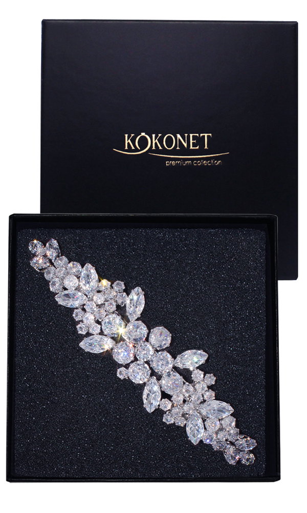 ELEGANCKA spinka ślubna srebrna z listkami błysk GLAM boho motyw roślin