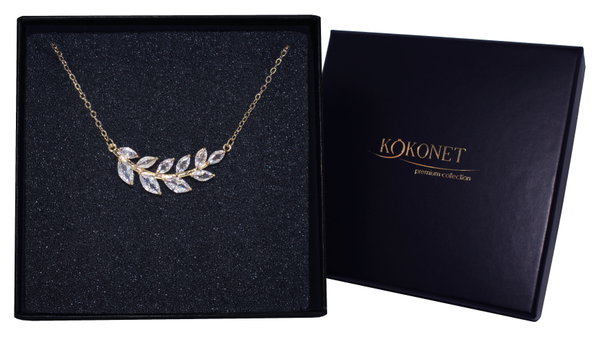 Naszyjnik swarovski 18k ślubny listek rustykalny