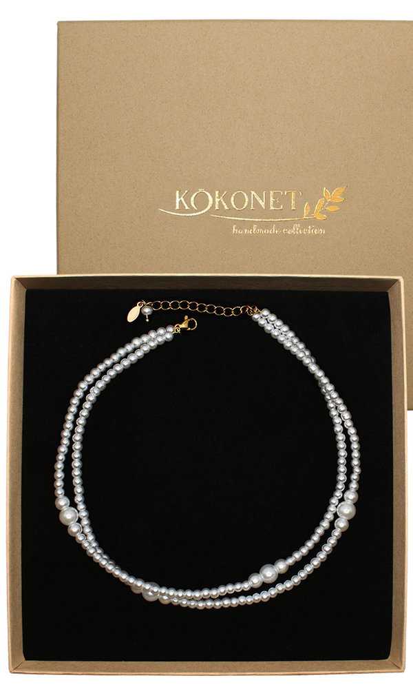 Naszyjnik choker perły 2 rzędy elegancki klasyczny pozłacany  efektowny