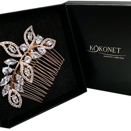 Grzebyk ślubny różowe złoto ażurowy cyrkonie glam